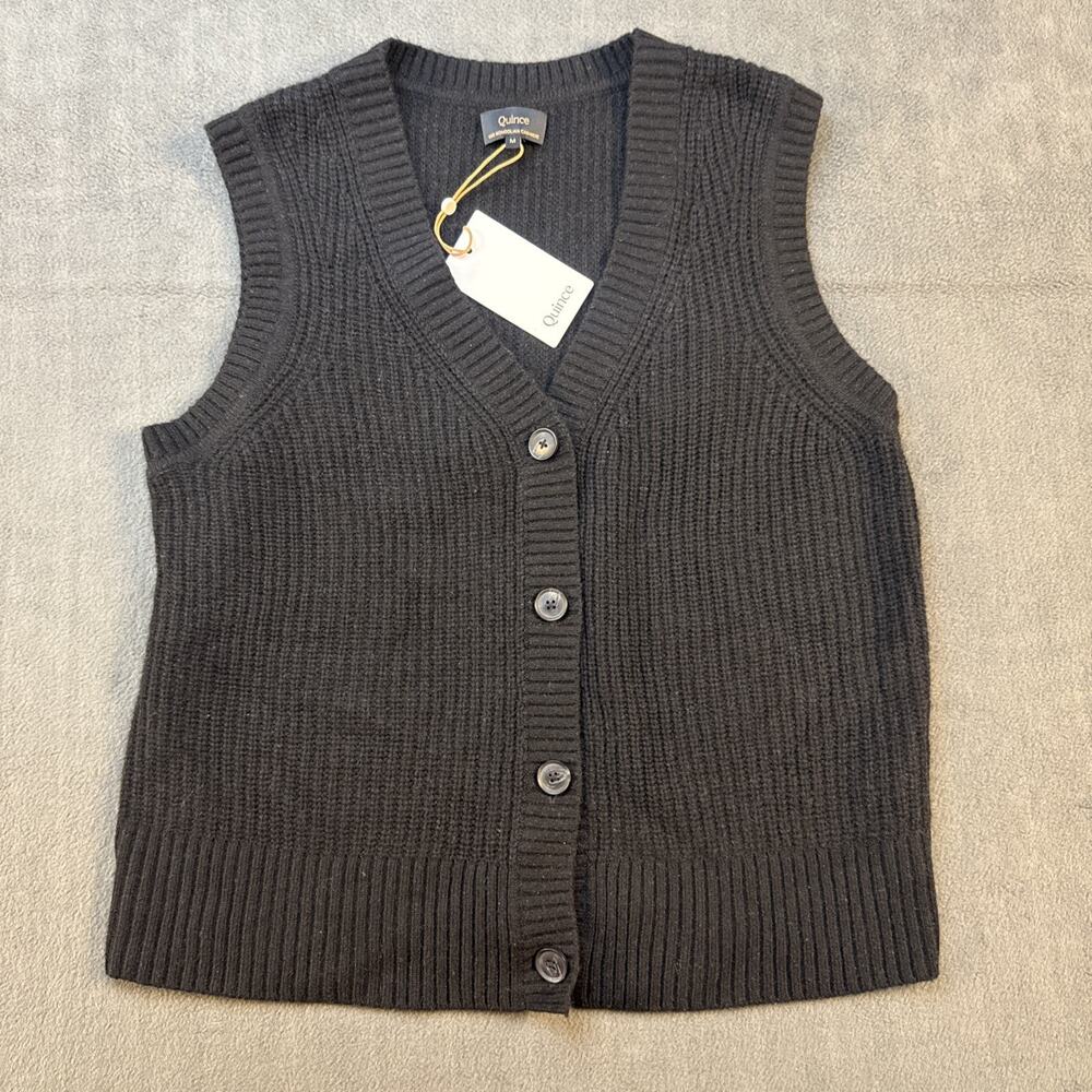 Quince Mongolian Cashmere Fisherman Sweater Vest Ribbed Classic Lux Layering M
